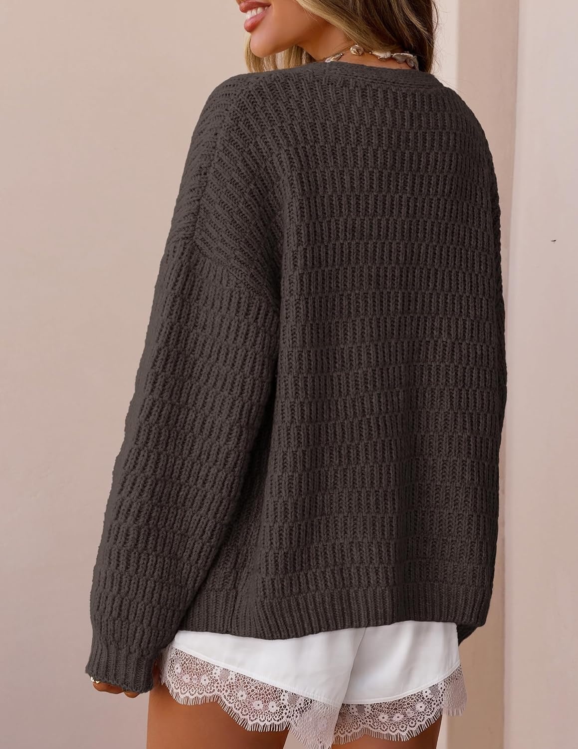 image:imageZESICA Womens Chunky Open Front Knit Cardigan SweatersCoffee