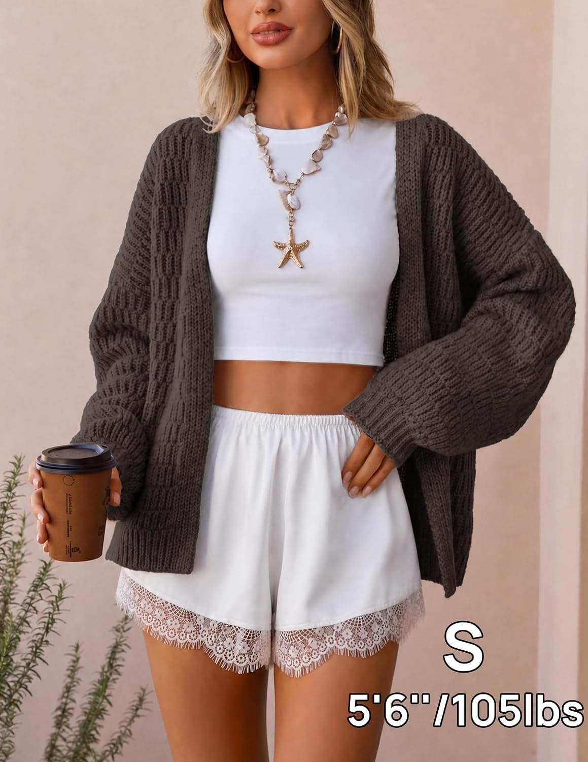 image:imageZESICA Womens Chunky Open Front Knit Cardigan SweatersCoffee