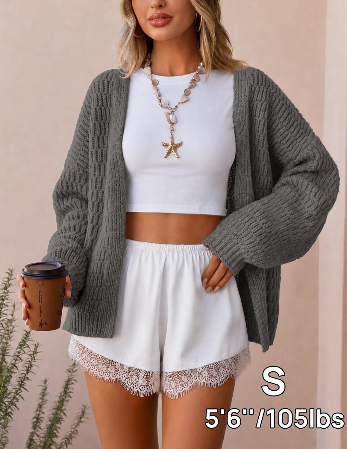 image:imageZESICA Womens Chunky Open Front Knit Cardigan SweatersDark Grey