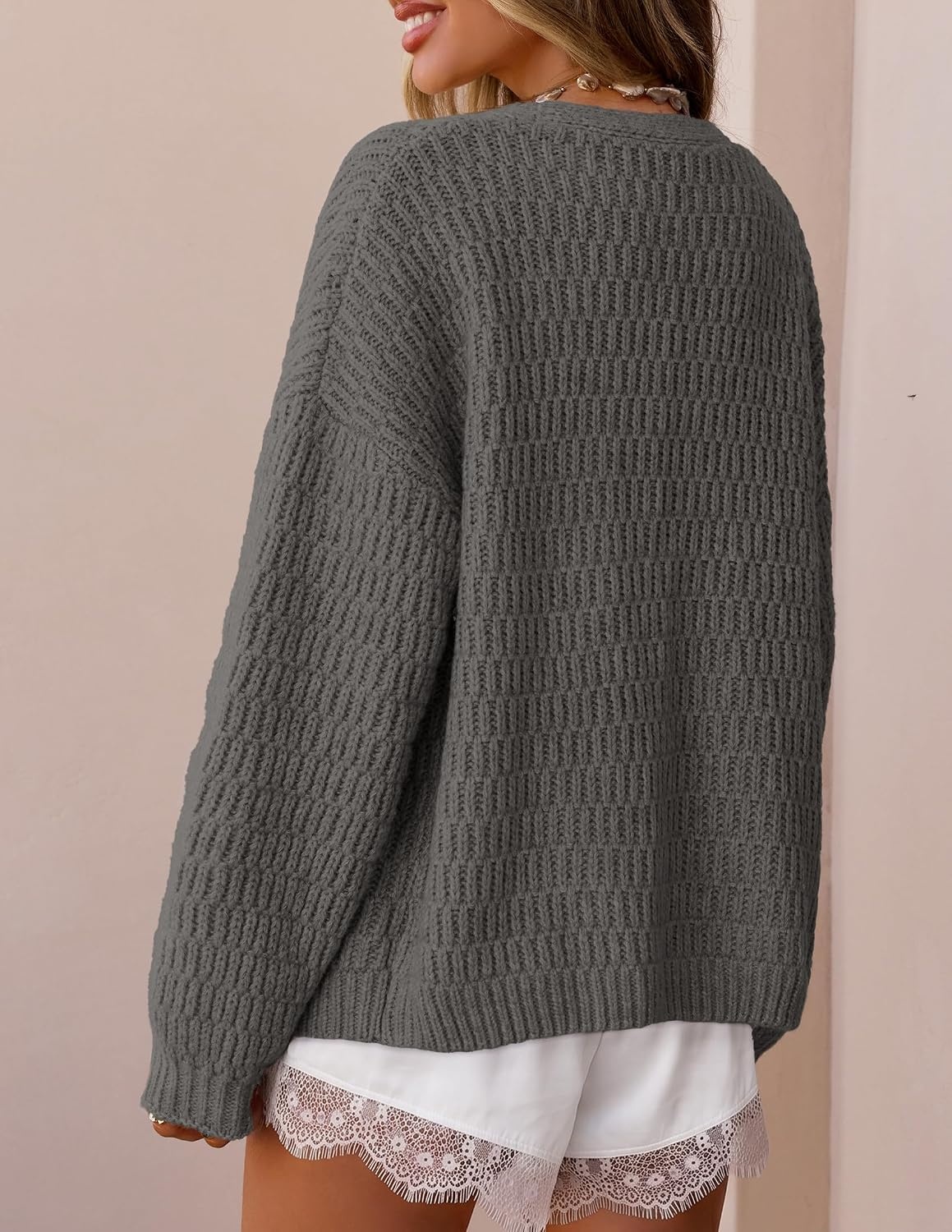 image:imageZESICA Womens Chunky Open Front Knit Cardigan SweatersDark Grey