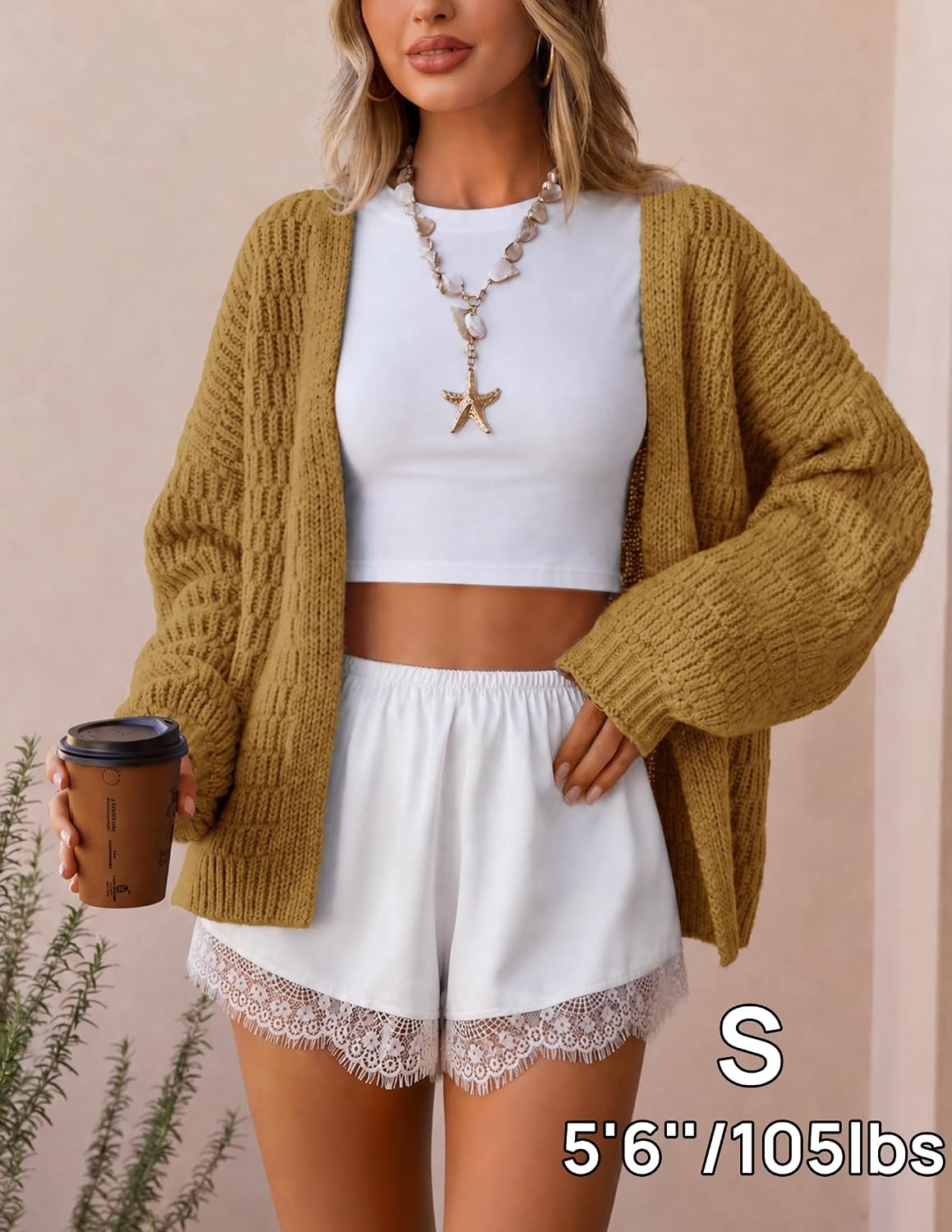 image:imageZESICA Womens Chunky Open Front Knit Cardigan SweatersGinger