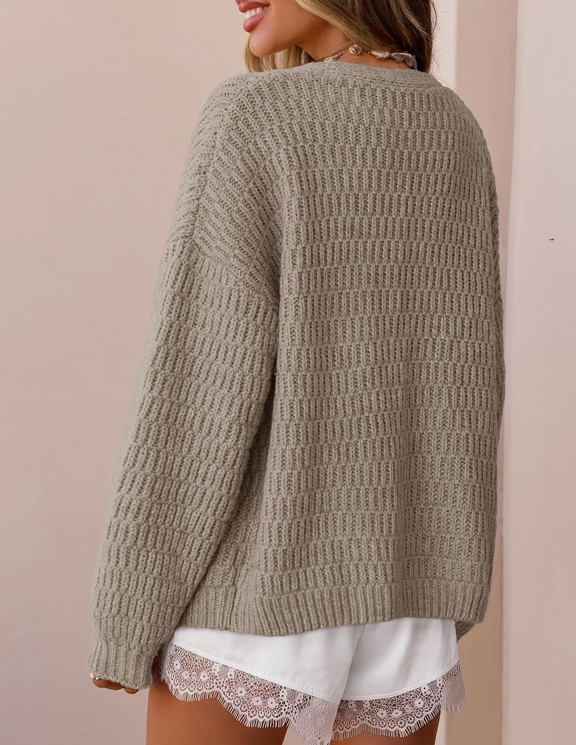 image:imageZESICA Womens Chunky Open Front Knit Cardigan SweatersKhaki