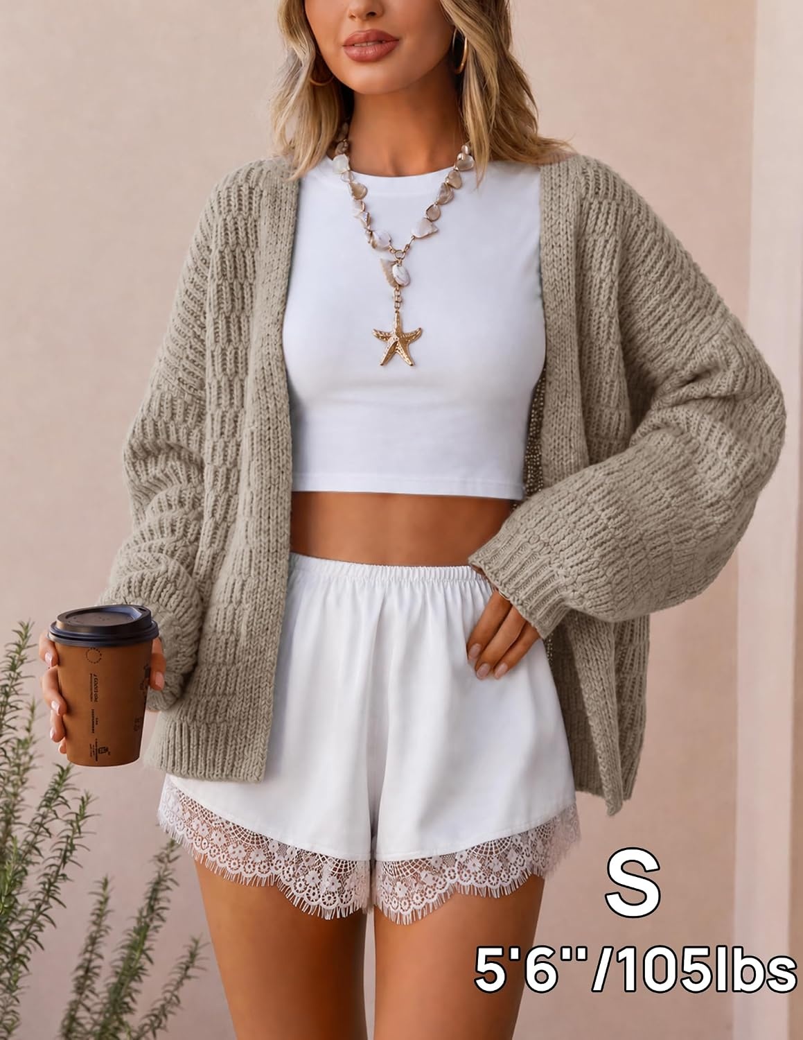 image:imageZESICA Womens Chunky Open Front Knit Cardigan SweatersKhaki