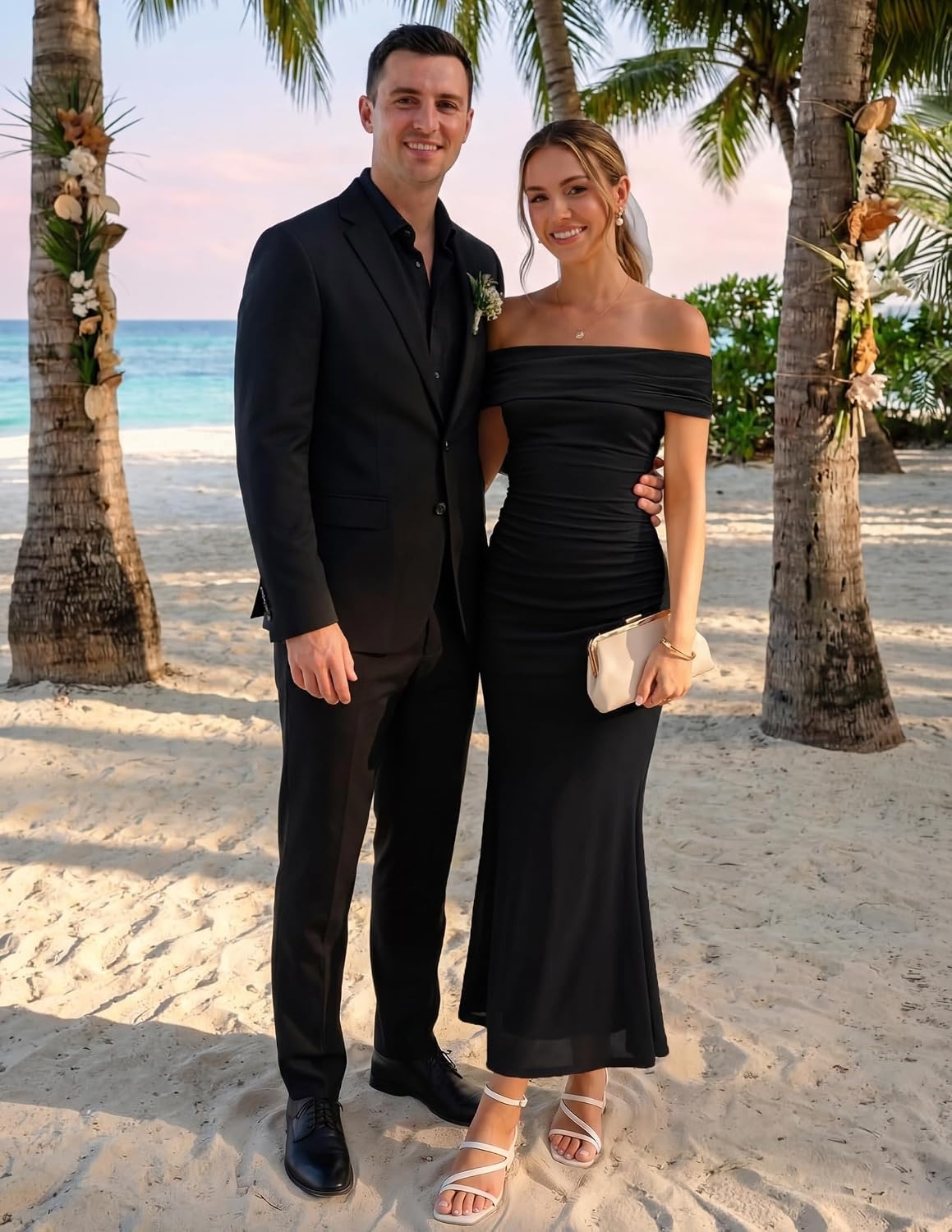 image:imageZESICA Womens Summer Off Shoulder Floral Bodycon Ruched Maxi Formal DressSolid Black