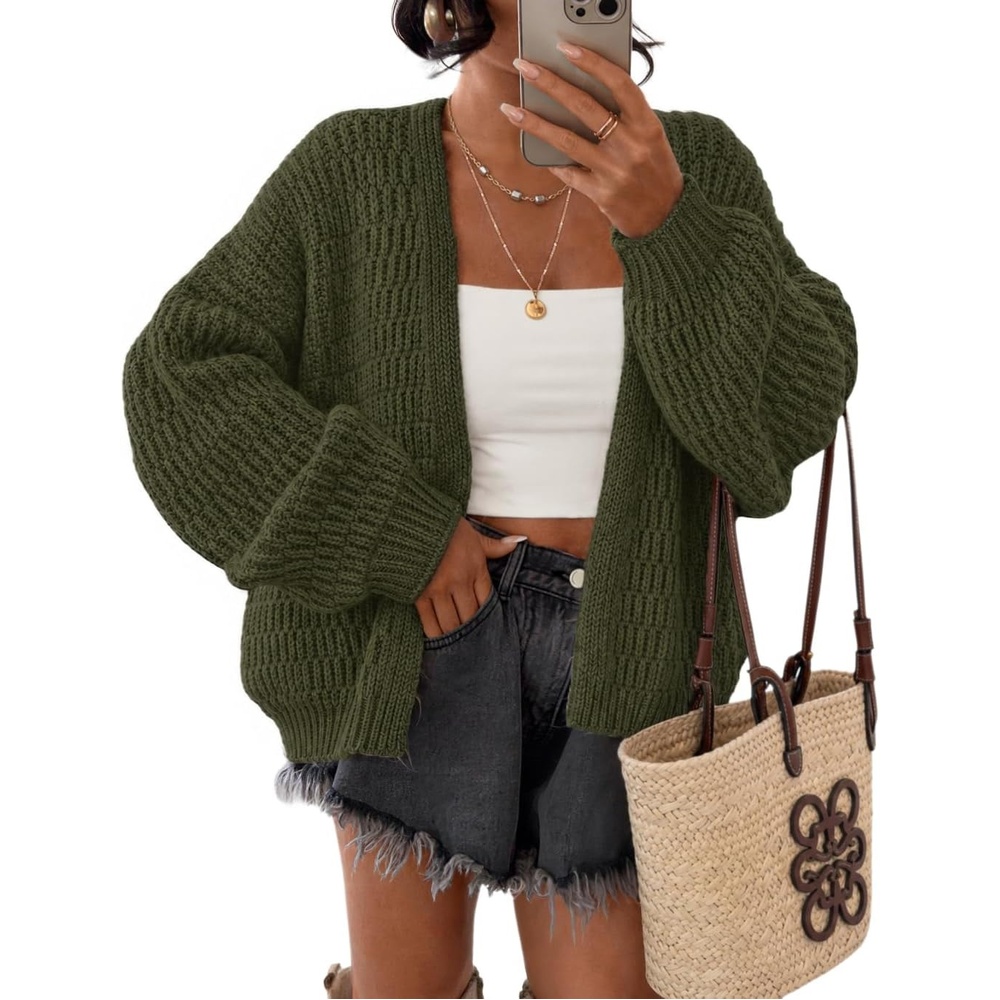 image:imageZESICA Womens Chunky Open Front Knit Cardigan SweatersAvocado