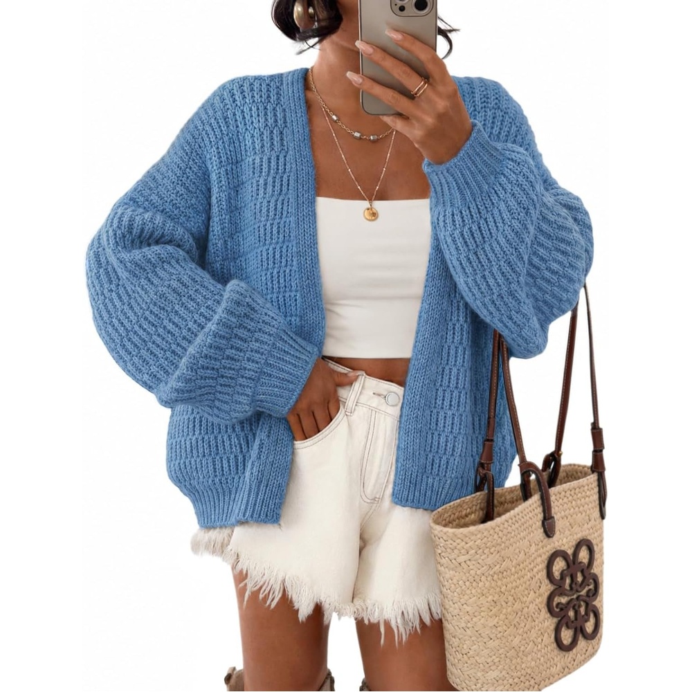 image:imageZESICA Womens Chunky Open Front Knit Cardigan SweatersBlue