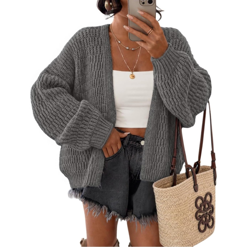 image:imageZESICA Womens Chunky Open Front Knit Cardigan SweatersDark Grey