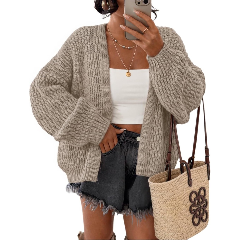 image:imageZESICA Womens Chunky Open Front Knit Cardigan SweatersKhaki