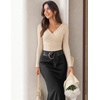 ZESICA Womens 2026 Fall Long Sleeve Wrap Off Shoulder Y2K Going Out Tops(Apricot)