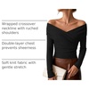 ZESICA Womens 2026 Fall Long Sleeve Wrap Off Shoulder Y2K Going Out Tops(Black)