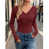 ZESICA Womens 2026 Fall Long Sleeve Wrap Off Shoulder Y2K Going Out Tops(Burgundy)