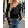 ZESICA Womens 2026 Fall Long Sleeve Wrap Off Shoulder Y2K Going Out Tops(Polkadotblack)