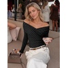 ZESICA Womens 2026 Fall Long Sleeve Wrap Off Shoulder Y2K Going Out Tops(Polkadotblack)