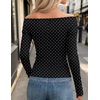 ZESICA Womens 2026 Fall Long Sleeve Wrap Off Shoulder Y2K Going Out Tops(Polkadotblack)