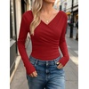 ZESICA Womens 2026 Fall Long Sleeve Wrap Off Shoulder Y2K Going Out Tops(Red)