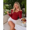 ZESICA Womens 2026 Fall Long Sleeve Wrap Off Shoulder Y2K Going Out Tops(Red)