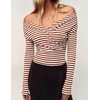 ZESICA Womens 2026 Fall Long Sleeve Wrap Off Shoulder Y2K Going Out Tops(Stripebrown)