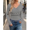 ZESICA Womens 2026 Fall Long Sleeve Wrap Off Shoulder Y2K Going Out Tops(Stripedblack)