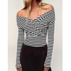 ZESICA Womens 2026 Fall Long Sleeve Wrap Off Shoulder Y2K Going Out Tops(Stripedblack)