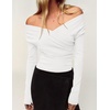 ZESICA Womens 2026 Fall Long Sleeve Wrap Off Shoulder Y2K Going Out Tops(White)
