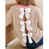 ZESICA Women’s Fall Bow Knot Oversized Sweaters Trendy Pullover Tops(Apricotstripe)