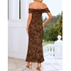 ZESICA Women’s Summer Off Shoulder Floral Bodycon Ruched Maxi Formal Dress(Brown)