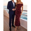 ZESICA Women’s Summer Off Shoulder Floral Bodycon Ruched Maxi Formal Dress(Burgundy)
