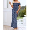 ZESICA Women’s Summer Off Shoulder Floral Bodycon Ruched Maxi Formal Dress(Dusty Blue)