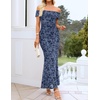 ZESICA Women’s Summer Off Shoulder Floral Bodycon Ruched Maxi Formal Dress(Dusty Blue)