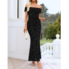 ZESICA Women’s Summer Off Shoulder Floral Bodycon Ruched Maxi Formal Dress(Floral Black)