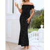 ZESICA Women’s Summer Off Shoulder Floral Bodycon Ruched Maxi Formal Dress(Floral Black)