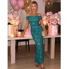 ZESICA Women’s Summer Off Shoulder Floral Bodycon Ruched Maxi Formal Dress(Geometric)