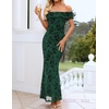 ZESICA Women’s Summer Off Shoulder Floral Bodycon Ruched Maxi Formal Dress(Green)