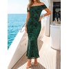 ZESICA Women’s Summer Off Shoulder Floral Bodycon Ruched Maxi Formal Dress(Green)