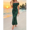 ZESICA Women’s Summer Off Shoulder Floral Bodycon Ruched Maxi Formal Dress(Green)