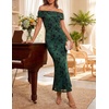 ZESICA Women’s Summer Off Shoulder Floral Bodycon Ruched Maxi Formal Dress(Green)