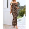 ZESICA Women’s Summer Off Shoulder Floral Bodycon Ruched Maxi Formal Dress(Khaki)
