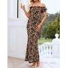 ZESICA Women’s Summer Off Shoulder Floral Bodycon Ruched Maxi Formal Dress(Khaki)
