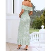 ZESICA Women’s Summer Off Shoulder Floral Bodycon Ruched Maxi Formal Dress(Light Green)