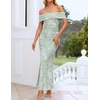 ZESICA Women’s Summer Off Shoulder Floral Bodycon Ruched Maxi Formal Dress(Light Green)