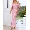 ZESICA Women’s Summer Off Shoulder Floral Bodycon Ruched Maxi Formal Dress(Light Pink)