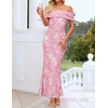 ZESICA Women’s Summer Off Shoulder Floral Bodycon Ruched Maxi Formal Dress(Light Pink)