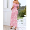 ZESICA Women’s Summer Off Shoulder Floral Bodycon Ruched Maxi Formal Dress(Light Pink)