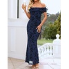 ZESICA Women’s Summer Off Shoulder Floral Bodycon Ruched Maxi Formal Dress(Navy)
