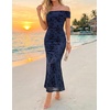 ZESICA Women’s Summer Off Shoulder Floral Bodycon Ruched Maxi Formal Dress(Navy)