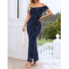 ZESICA Women’s Summer Off Shoulder Floral Bodycon Ruched Maxi Formal Dress(Navy)