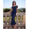 ZESICA Women’s Summer Off Shoulder Floral Bodycon Ruched Maxi Formal Dress(Navy)