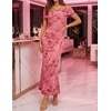 ZESICA Women’s Summer Off Shoulder Floral Bodycon Ruched Maxi Formal Dress(Pink)