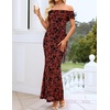 ZESICA Women’s Summer Off Shoulder Floral Bodycon Ruched Maxi Formal Dress(Rust)