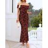 ZESICA Women’s Summer Off Shoulder Floral Bodycon Ruched Maxi Formal Dress(Rust)